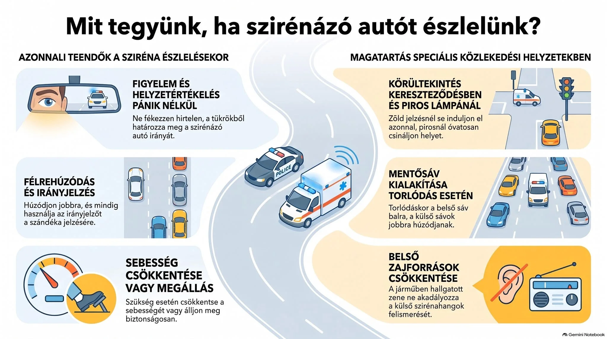 Hogyan reagáljunk, ha szirénázó mentőt, rendőrautót vagy tűzoltót látunk a forgalomban