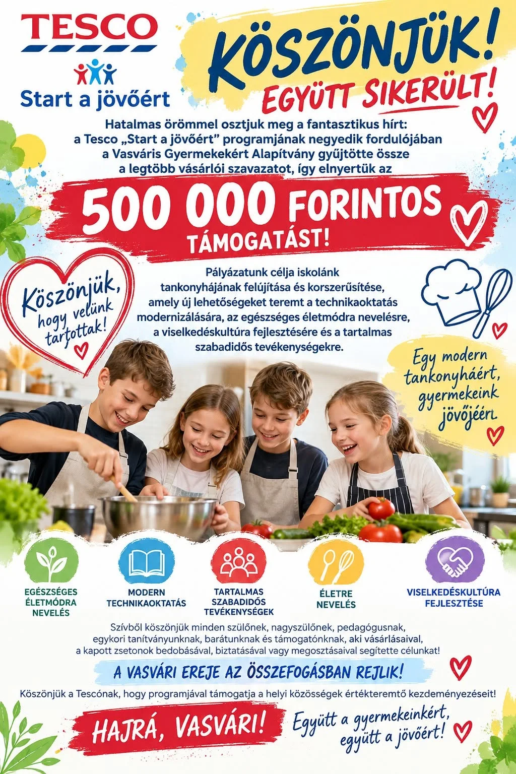 Félmilliós támogatást nyert a Vasváris Gyermekekért Alapítvány
